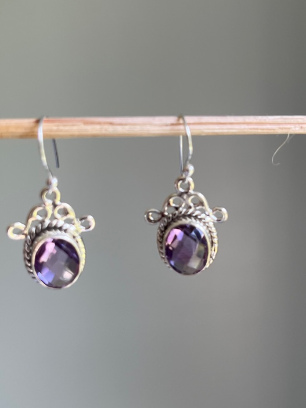 Amethyst Drop Earrings in Sterling Silver - Picture 1 of 5